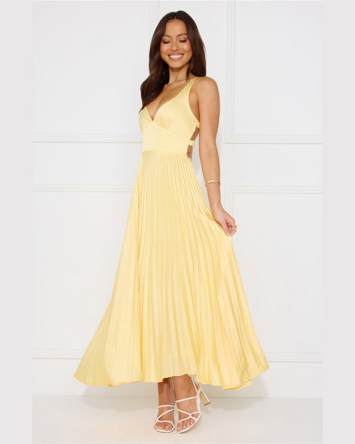 Lucy | Pleated V-Neck Maxi Dress
